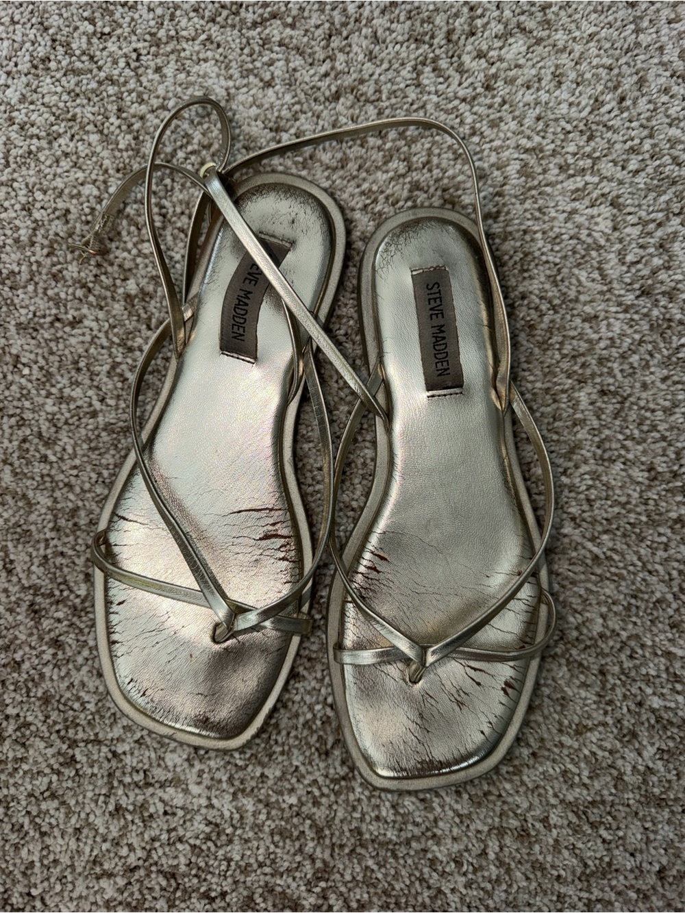 Steve Madden Gold Metallic Lace-Up Square-Toe Sandals
